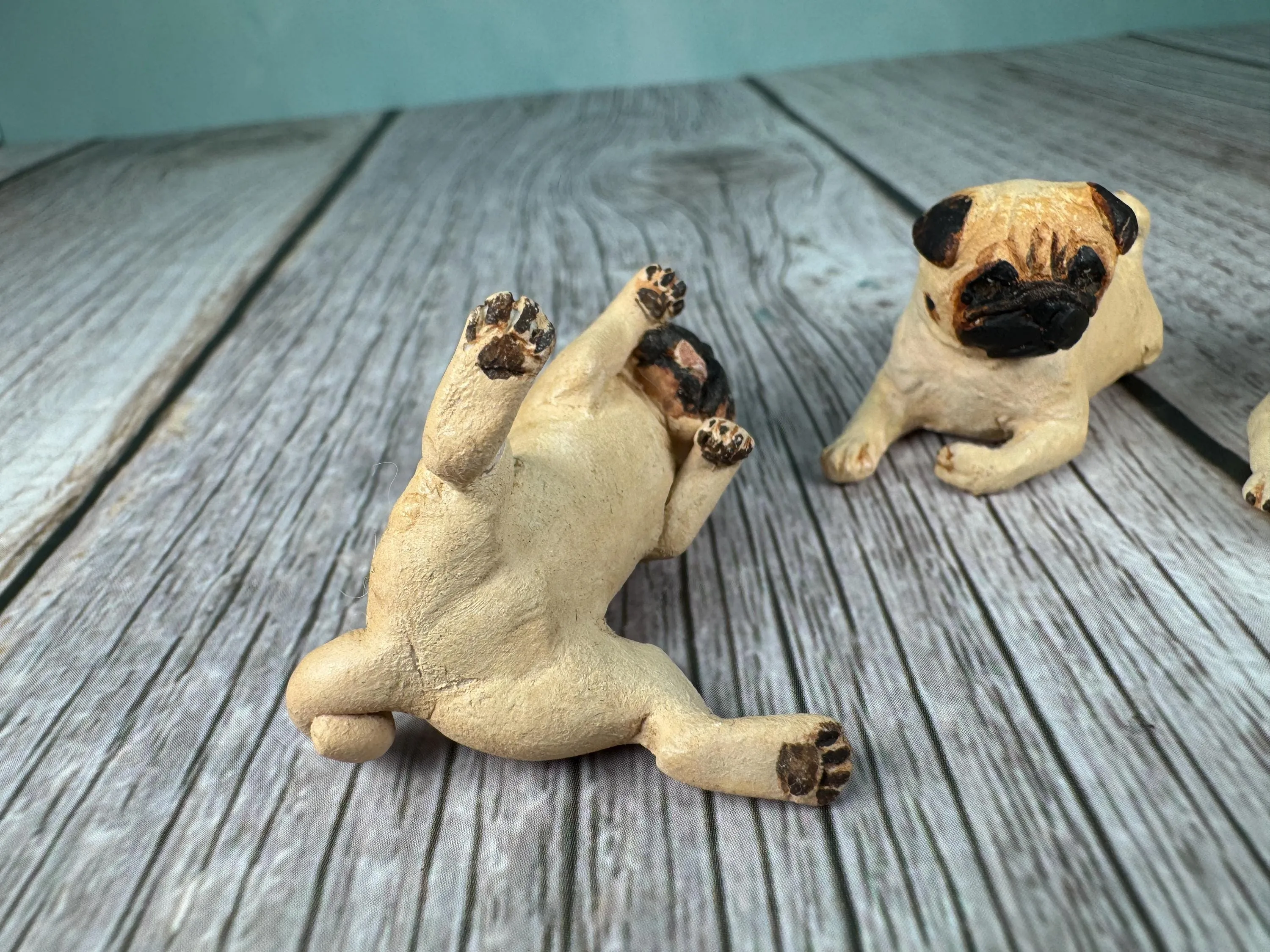 Dollhouse Miniature ~  Artisan KB OOAK Lot of 3 Handmade Signed Pug Dogs