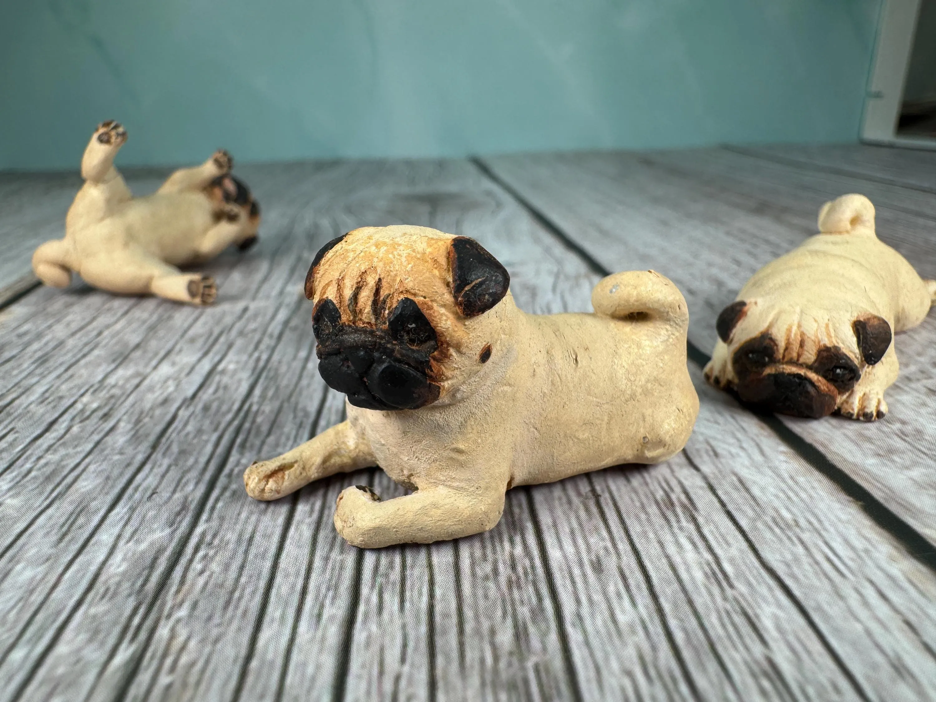 Dollhouse Miniature ~  Artisan KB OOAK Lot of 3 Handmade Signed Pug Dogs