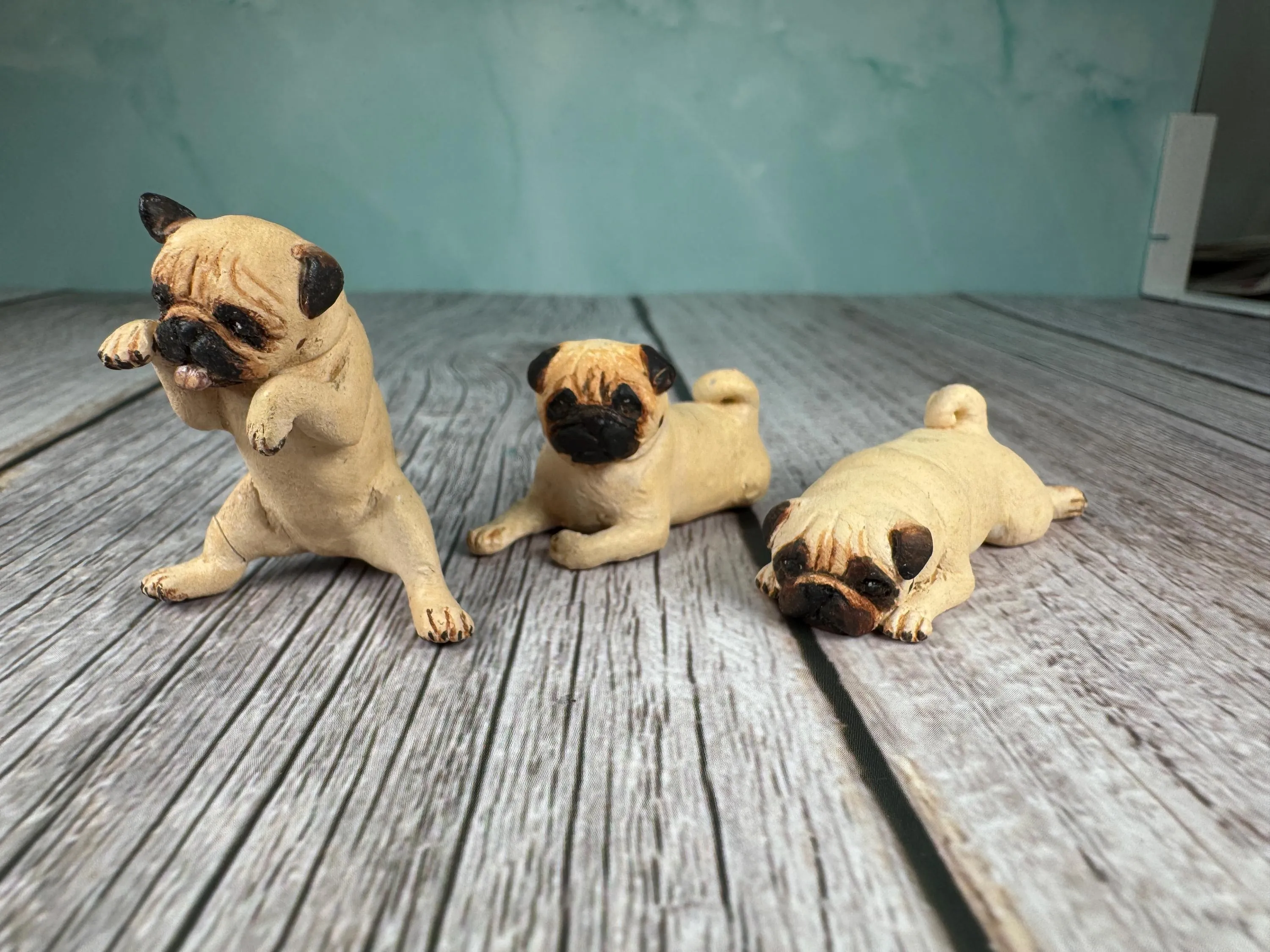 Dollhouse Miniature ~  Artisan KB OOAK Lot of 3 Handmade Signed Pug Dogs
