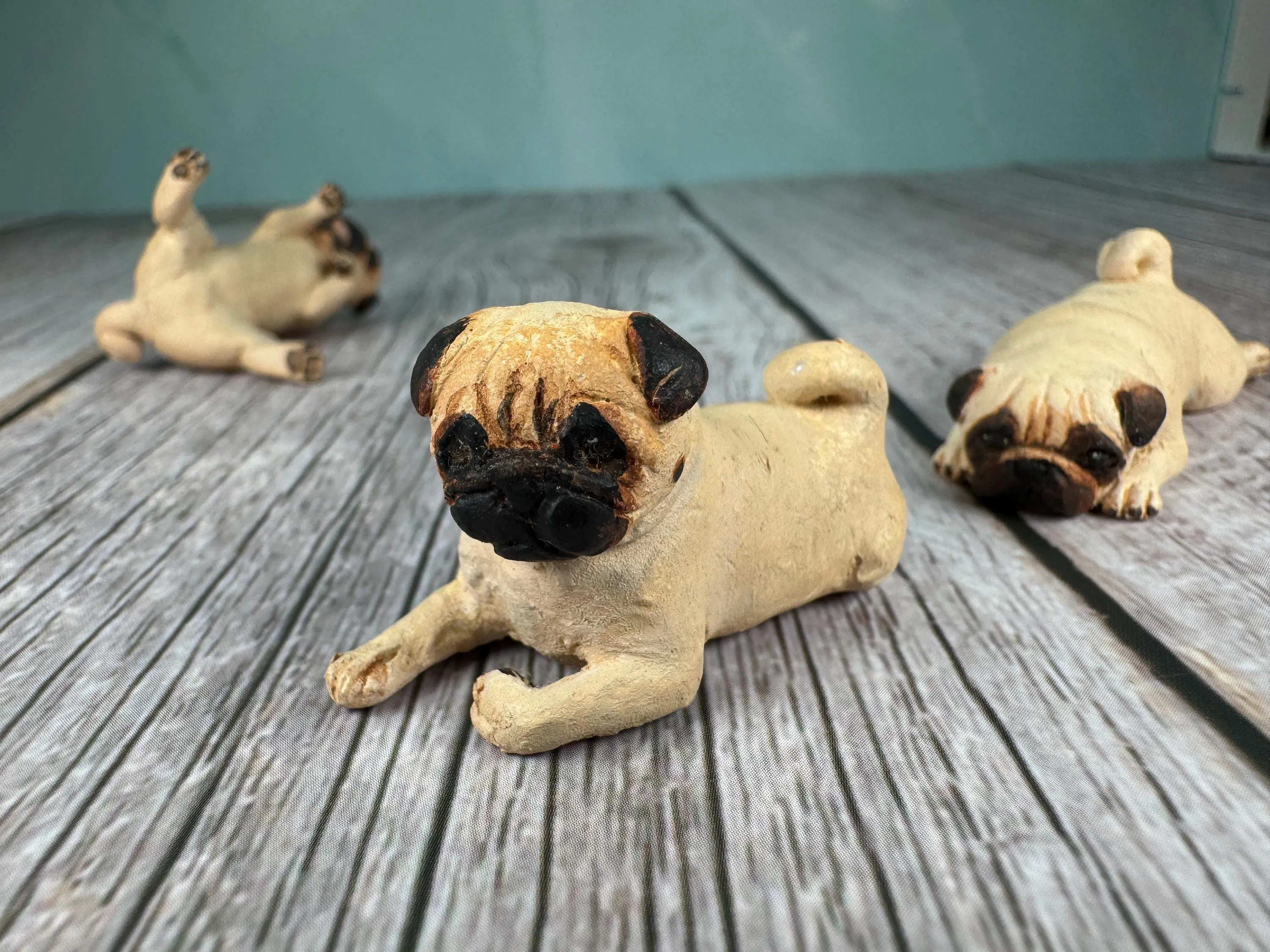 Dollhouse Miniature ~  Artisan KB OOAK Lot of 3 Handmade Signed Pug Dogs