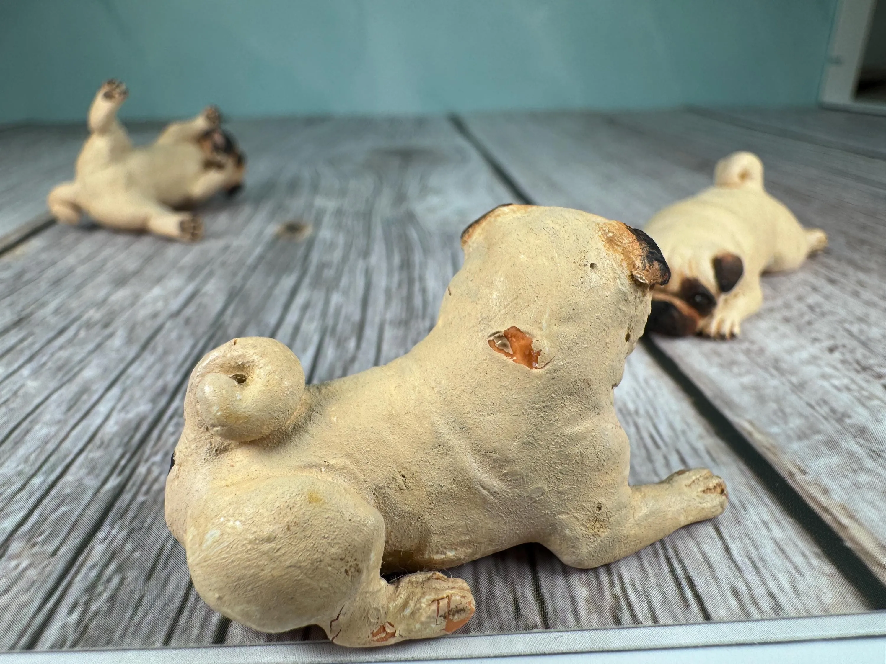 Dollhouse Miniature ~  Artisan KB OOAK Lot of 3 Handmade Signed Pug Dogs