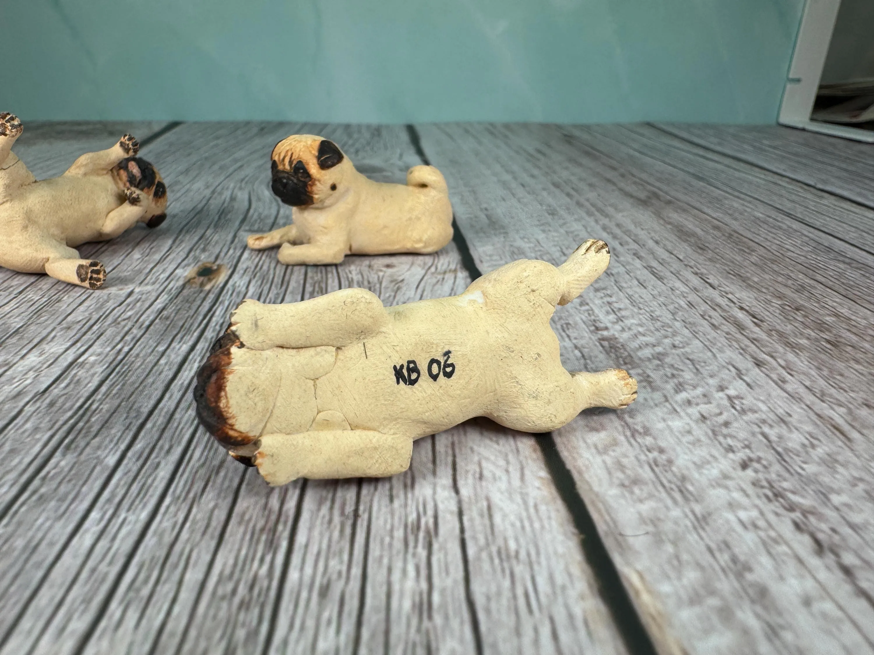 Dollhouse Miniature ~  Artisan KB OOAK Lot of 3 Handmade Signed Pug Dogs