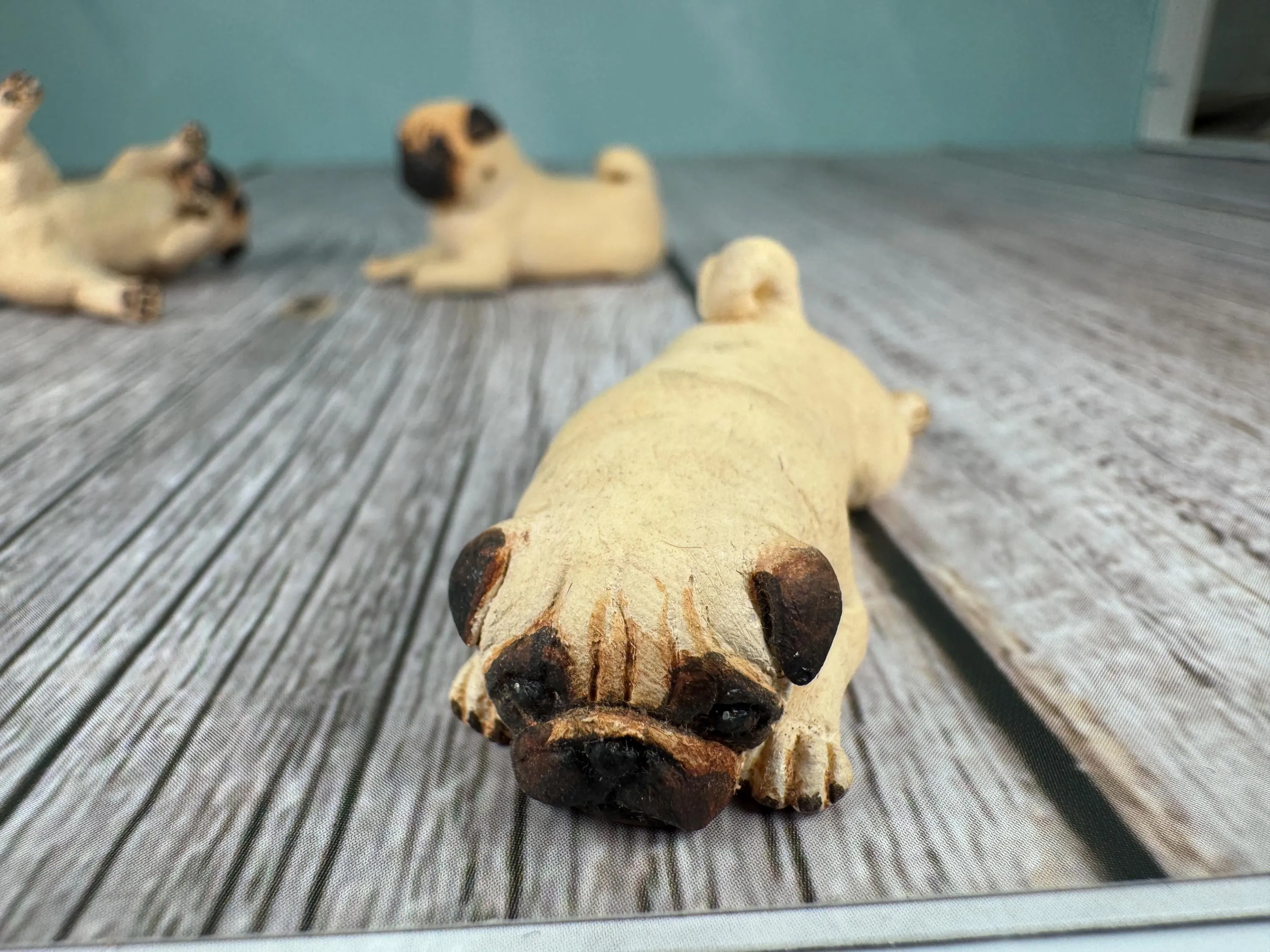 Dollhouse Miniature ~  Artisan KB OOAK Lot of 3 Handmade Signed Pug Dogs