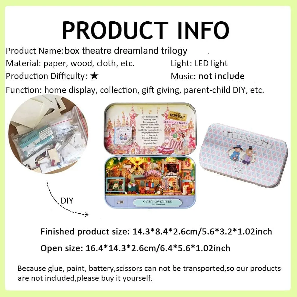 Dollhouse Miniature with Furniture, DIY Wooden Doll House Kit Box Theater Style 1:24 Scale Creative Room Idea Best Gift for Lover (Sakura Dreamland/Lucky Fair/Candy Adventure)