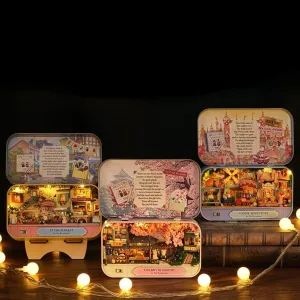 Dollhouse Miniature with Furniture, DIY Wooden Doll House Kit Box Theater Style 1:24 Scale Creative Room Idea Best Gift for Lover (Sakura Dreamland/Lucky Fair/Candy Adventure)