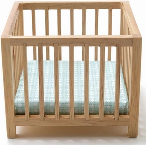 Dollhouse Miniature Oak Slatted Play Pen with Blue Fabric