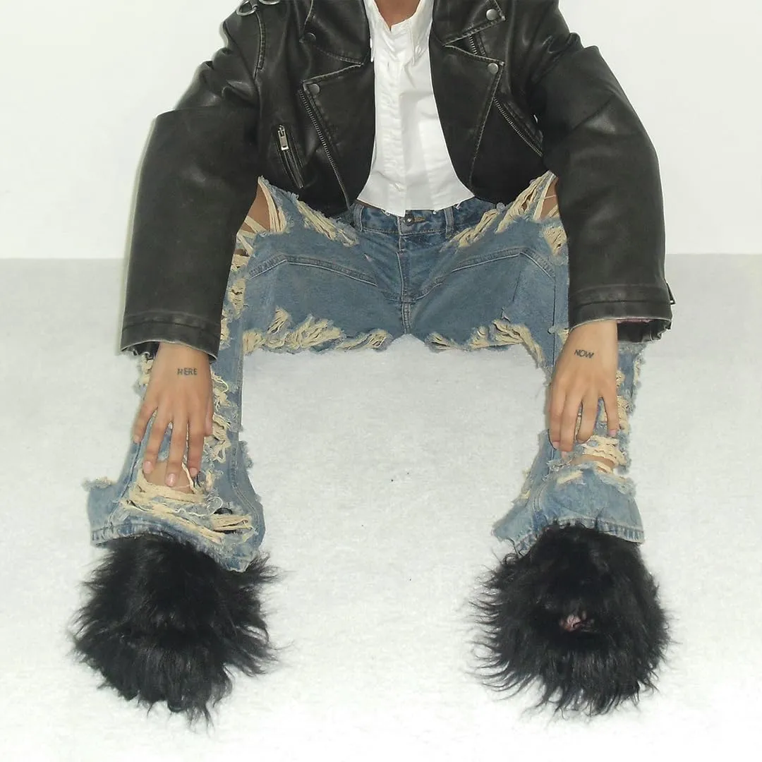 Dolls Kill Case Of The Grumpies Fuzzy Slides by Delia's - Faux Fur Slip-On With Rubber Soles, Perfect for Your Comfort