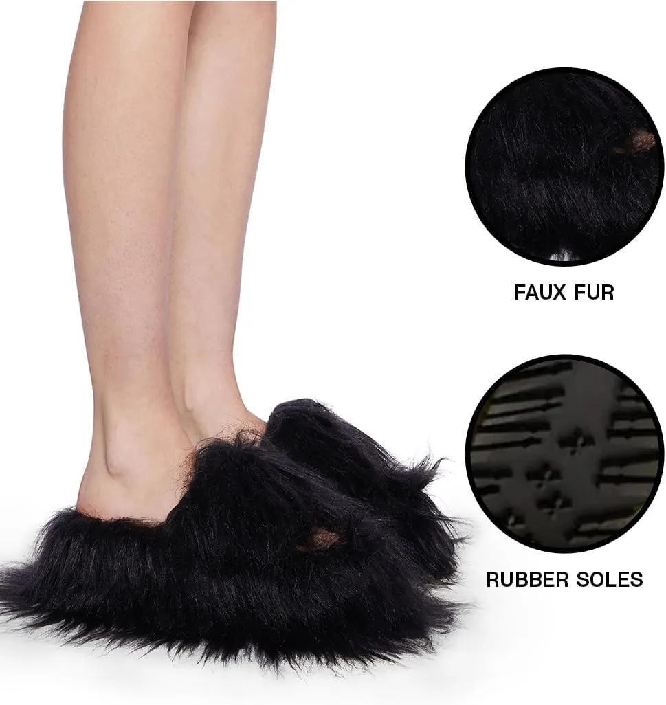 Dolls Kill Case Of The Grumpies Fuzzy Slides by Delia's - Faux Fur Slip-On With Rubber Soles, Perfect for Your Comfort
