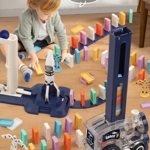 Domino Train Kids Toys, Automatic Domino Train Building Blocks Stacking Rocket Set with Lights and Sounds, 120PCS Dominoes, Dominoes and Tiles Game, Christmas New Year Kids Gift Limited Edition