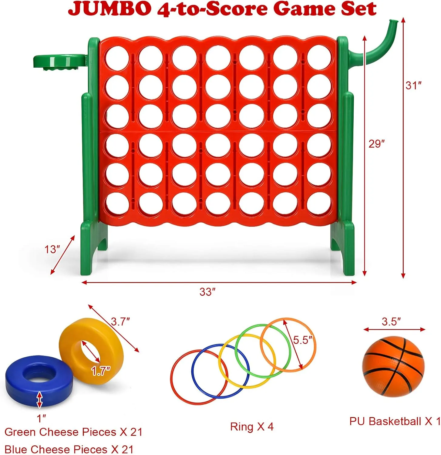 DORTALA Giant 4-in-A-Row, Plastic Jumbo Connect Game Set w/42 Jumbo Rings, Quick-Release Slider, Ring Toss, 2.5Ft Indoor Outdoor 4 to Score Yard Game w/Basketball Hoop