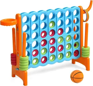 DORTALA Giant 4-in-A-Row, Plastic Jumbo Connect Game Set w/42 Jumbo Rings, Quick-Release Slider, Ring Toss, 2.5Ft Indoor Outdoor 4 to Score Yard Game w/Basketball Hoop