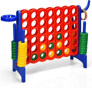 DORTALA Giant 4-in-A-Row, Plastic Jumbo Connect Game Set w/42 Jumbo Rings, Quick-Release Slider, Ring Toss, 2.5Ft Indoor Outdoor 4 to Score Yard Game w/Basketball Hoop