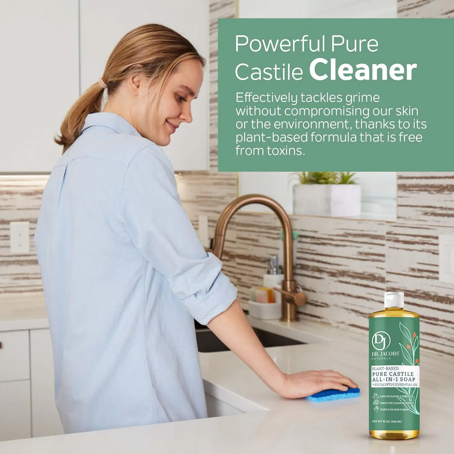 Dr. Jacobs Naturals Eucalyptus Castile All-In-One Cleaner and Soap, Effective Plant-Based Formula for House Cleaning. Eco-friendly for Home Essentials and the Planet (32 Fl Oz, 1 Pack)