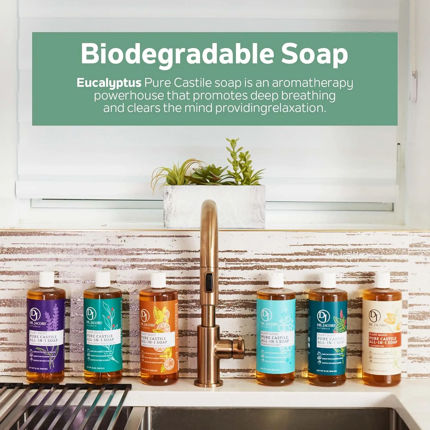 Dr. Jacobs Naturals Eucalyptus Castile All-In-One Cleaner and Soap, Effective Plant-Based Formula for House Cleaning. Eco-friendly for Home Essentials and the Planet (32 Fl Oz, 1 Pack)