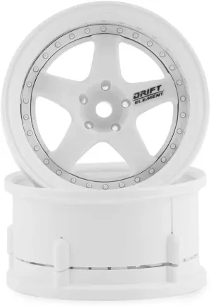 Drift Element 1/10 RC Car Drift Rims Wheels, 2PCS Set, 5-Spoke, Adjustable Offset, Fits Yokomo YD MD RD, MST RMX, Reve D RDX, Redcat RDS, HPI, Tamiya TT & More (Triple White)
