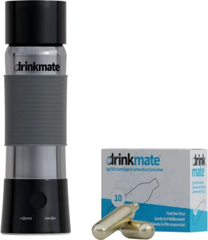DrinkMate instaFizz Carbonating Water Bottle - Sparkles ANY Drink On the Go - 21oz Stainless Steel, BPA-Free, Wide Mouth, With Insulating Sleeve and Ten 8g CO2 Chargers (Black)