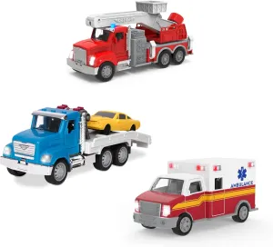Driven by Battat Emergency Toy Vehicle for Children - Toy Fire Engine with Crane - Tow Truck for Children - Toy Ambulance with Sirens - Toy from 3 Years - Emergency Fleet