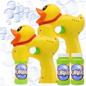 Duck Bubble Gun for Kids - 2 Pack Light Up Ducky Bubble Machine Gun - 4 Bottles Refill Solutions (2oz. Each) - Bubble Blaster Gun Duck Party Favors or Gift for Boys & Girls - Srenta