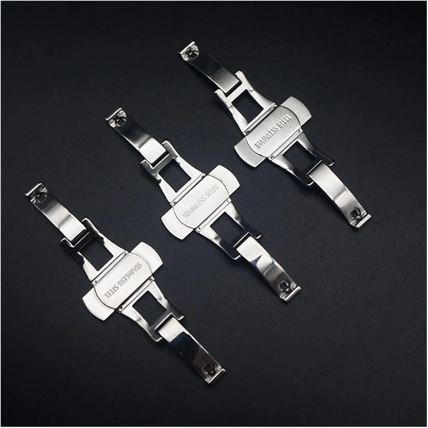 Durable Watch Clasp Accessory Metal Stainless Steel Double Press Watch Push Button Fold Clasp Seamless Butterfly Buckle(6x23mm)