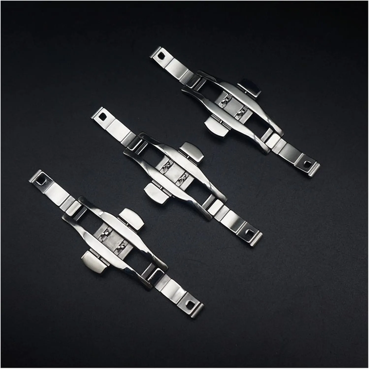 Durable Watch Clasp Accessory Metal Stainless Steel Double Press Watch Push Button Fold Clasp Seamless Butterfly Buckle(6x23mm)
