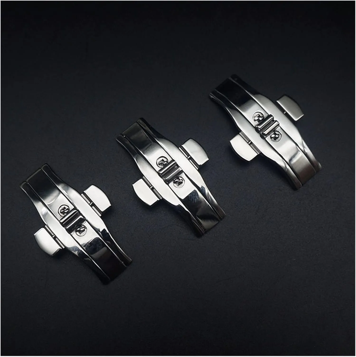 Durable Watch Clasp Accessory Metal Stainless Steel Double Press Watch Push Button Fold Clasp Seamless Butterfly Buckle(6x23mm)