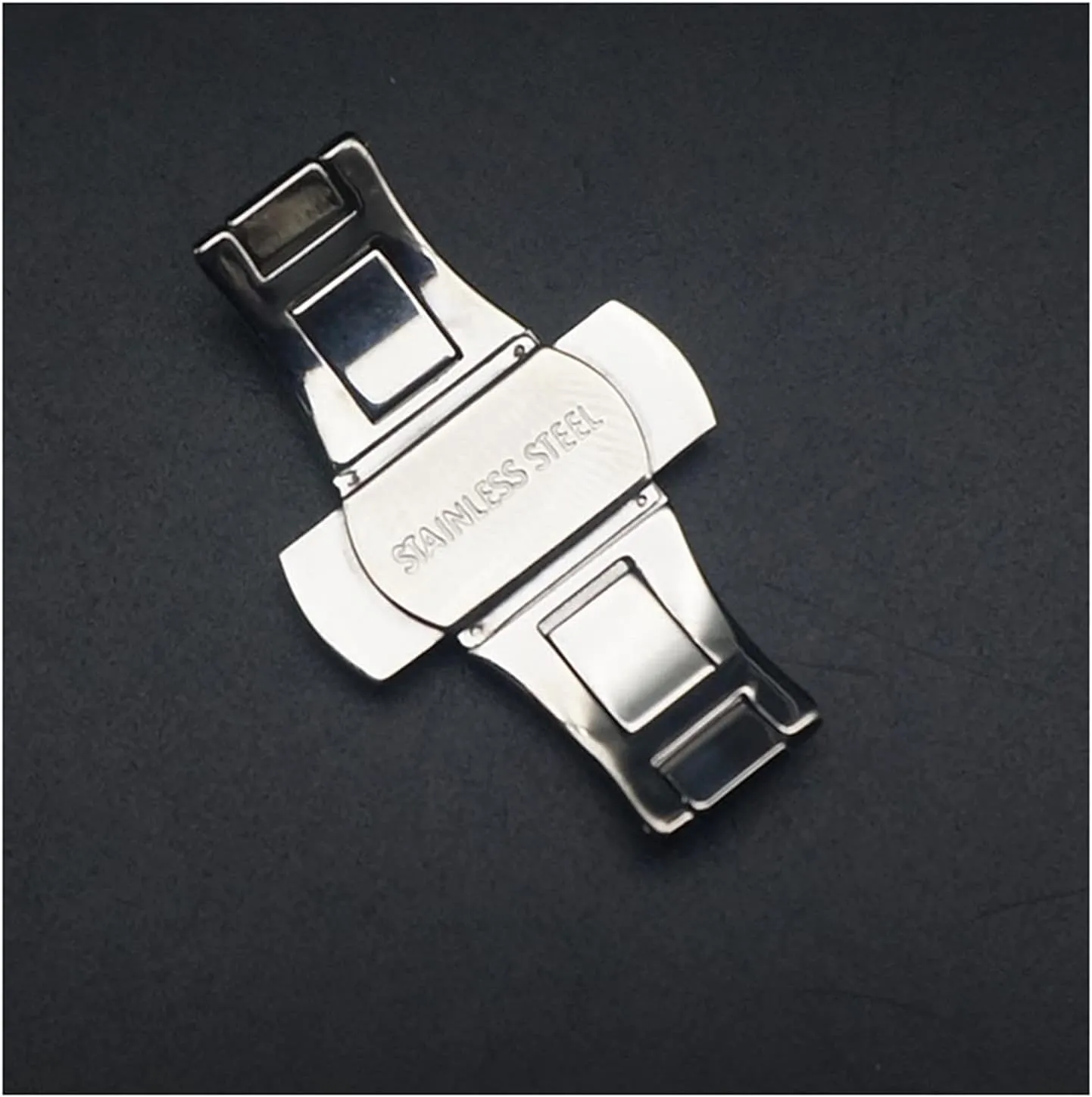 Durable Watch Clasp Accessory Metal Stainless Steel Double Press Watch Push Button Fold Clasp Seamless Butterfly Buckle(6x23mm)