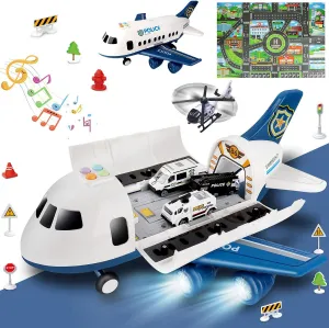 Dwi Dowellin Toddler Toys Car for Boys:Boy Toy Transport Cargo Airplane|Kid Toys 20 in 1 Carrier Vehicle Police Toys for Kids Age 2-4 3-5 4-7 Year Old Boys Girls