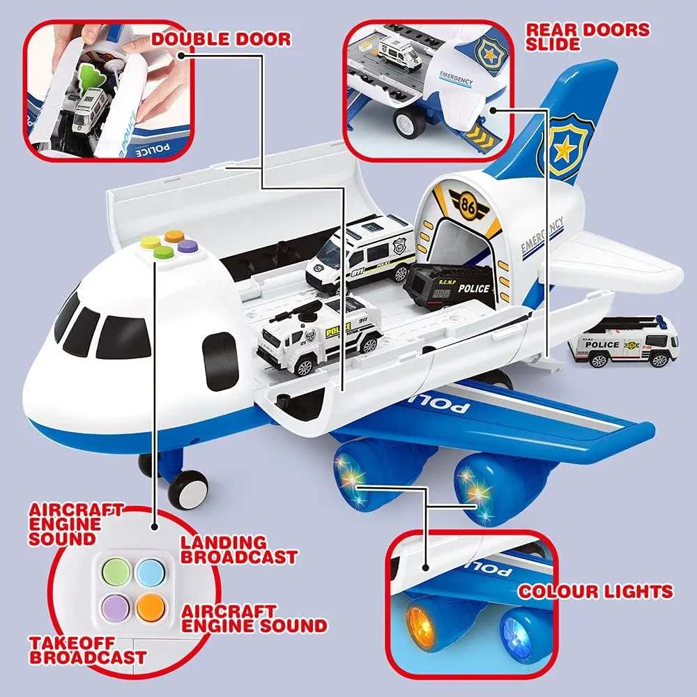 Dwi Dowellin Toddler Toys Car for Boys:Boy Toy Transport Cargo Airplane|Kid Toys 20 in 1 Carrier Vehicle Police Toys for Kids Age 2-4 3-5 4-7 Year Old Boys Girls