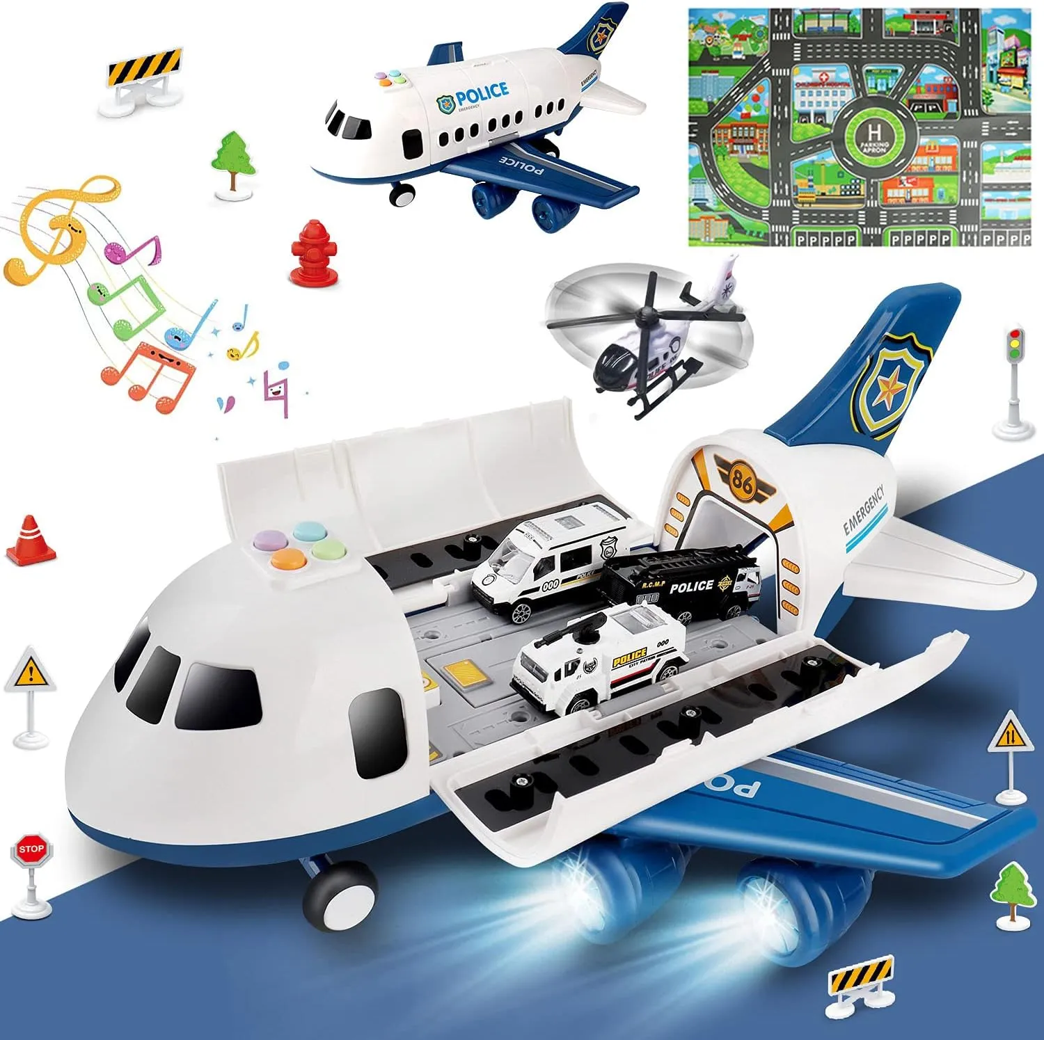 Dwi Dowellin Toddler Toys Car for Boys:Boy Toy Transport Cargo Airplane|Kid Toys 20 in 1 Carrier Vehicle Police Toys for Kids Age 2-4 3-5 4-7 Year Old Boys Girls