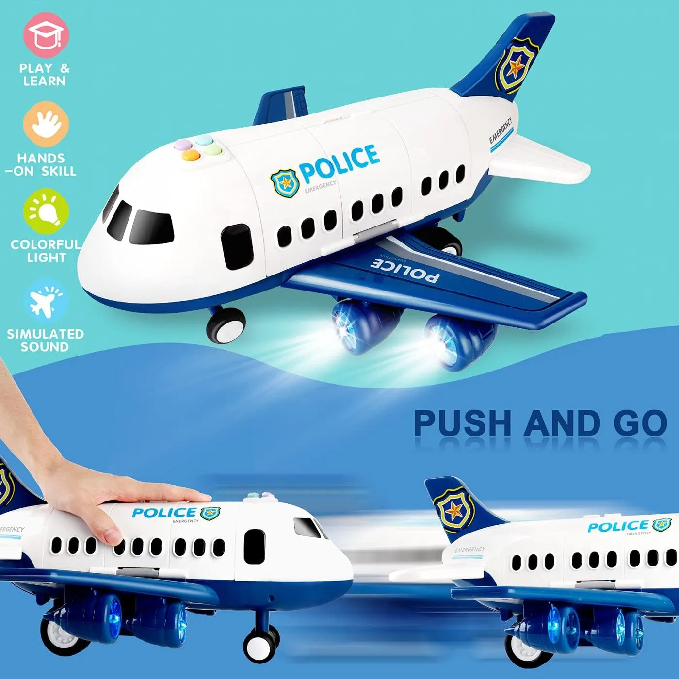 Dwi Dowellin Toddler Toys Car for Boys:Boy Toy Transport Cargo Airplane|Kid Toys 20 in 1 Carrier Vehicle Police Toys for Kids Age 2-4 3-5 4-7 Year Old Boys Girls