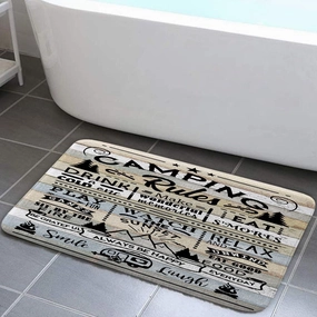 DYNH Camper RV Bath Mat for Travel Trailer Bathroom, Farmhouse Camping Rules Quote Floor Rugs Mats Non Slip Bathroom Happy Camp Decor Accessories 17X29 Inches Kitchen Bedroom Indoor
