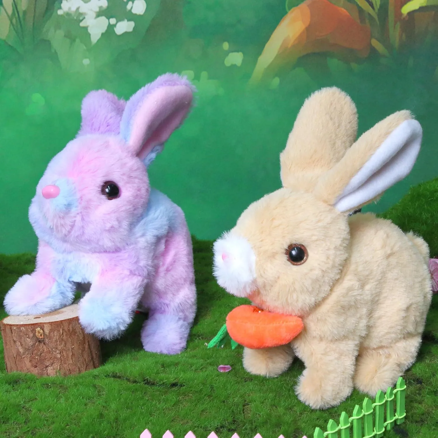 Easfan Easter Rabbit Plush Toy with Carrot Jumping Spotted Rabbit Talking Hopping Ears Nose Moving Educational Plush Toy Interactive Toy Electric Christmas,Easter Gift for Toddlers Kids,7"