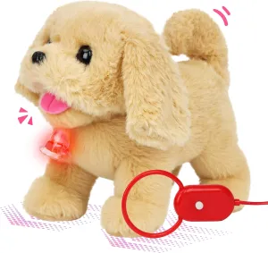 Easfan Electric Walking Brown Dog Plush Leash Puppy Toy Interactive Talking Musical Plush Toy with Remote Control Leash Christmas Birthday Gifts for Kids Toddlers