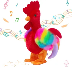 Easfan Musical Chicken Stuffed Animal Electronic Interactive Plush Toy Singing Dancing Squawking Waving Rooster Easter Birthday for Kids, Red,13.5”