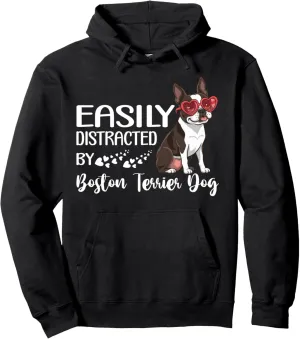Easily Distracted By Boston Terrier Dog Valentine’s Day Pullover Hoodie