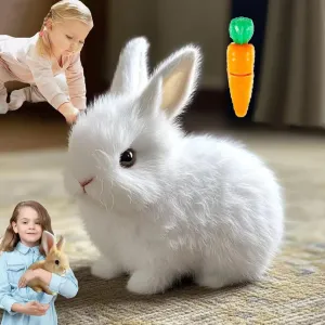 Easter Realistic Bunny Toy, Interactive Bunny Realistic Bunny - Jumping, Twitching, and Shaking Ears, Bunny Realistic Bunny Toy, Bunbi Realistic Bunny, Realistic Bunny Toys (White)