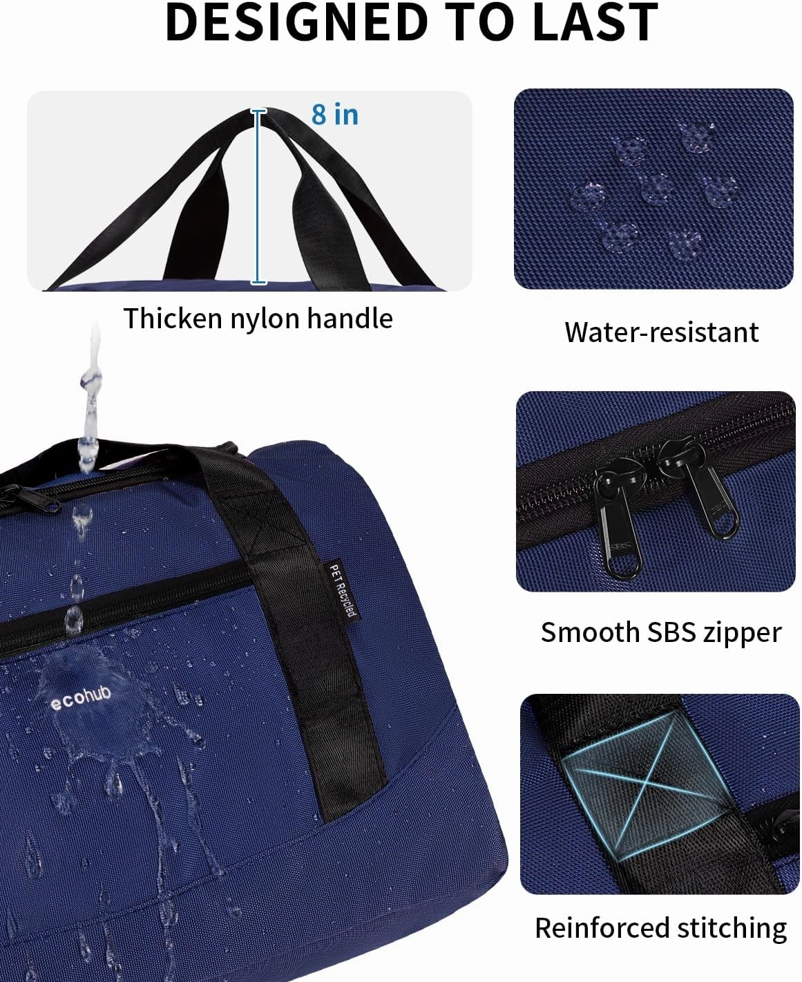 ECOHUB 16'' Personal Item Bag Mini Duffel Bag Small Travel Bag Underseat Carry on Bag for United Airlines Gym Bag for Women and Men