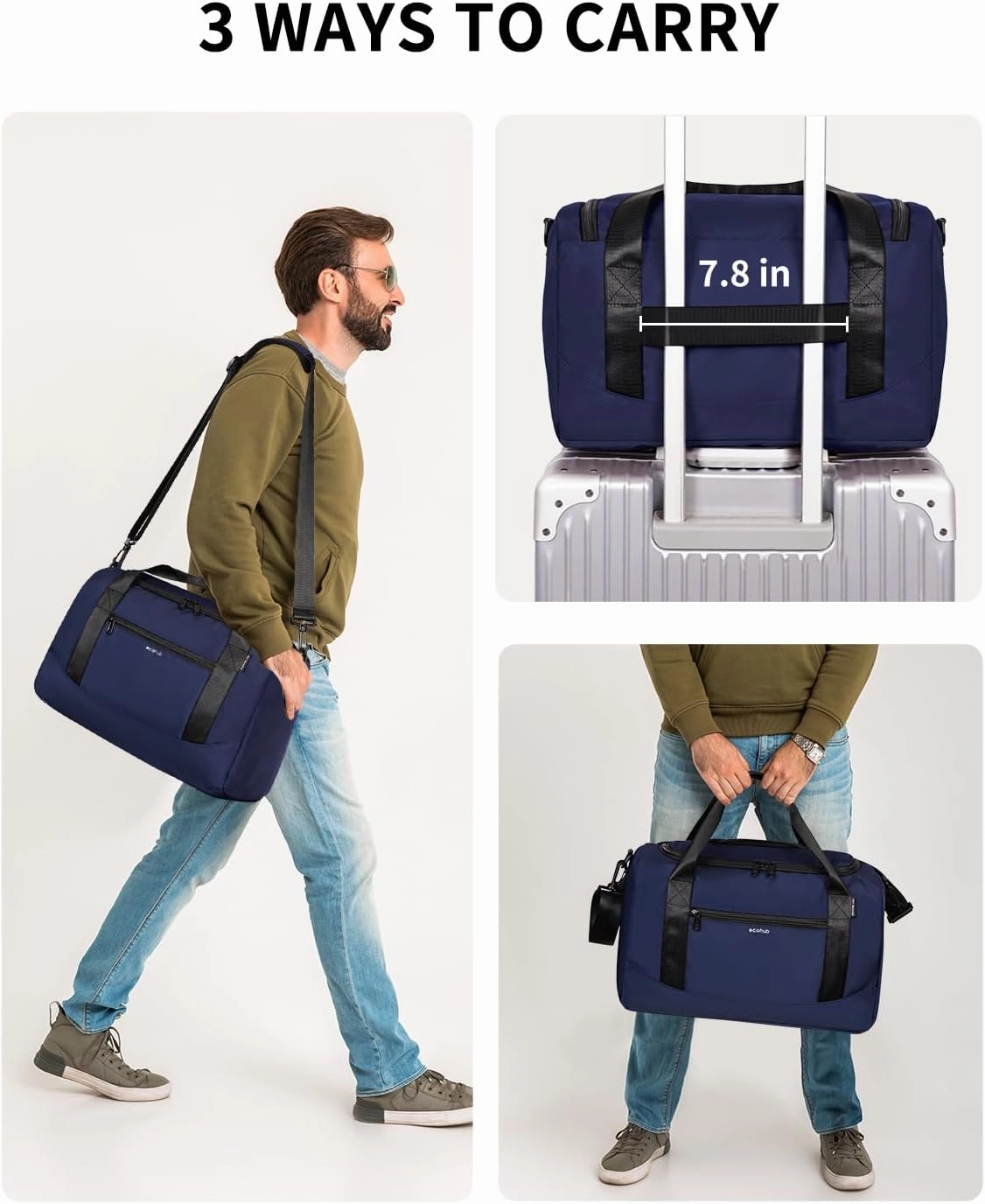 ECOHUB 16'' Personal Item Bag Mini Duffel Bag Small Travel Bag Underseat Carry on Bag for United Airlines Gym Bag for Women and Men
