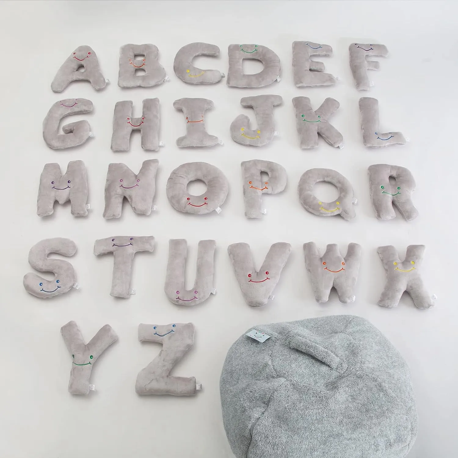 Educational Alphabet Toys - 26 Piece Dove Grey Set, Large 11" Stuffed Letters in Plush Bag - Perfect Learning Language Awareness & ABCs Recognition Gifts for Kids, 3, 4, & 5 Year Olds