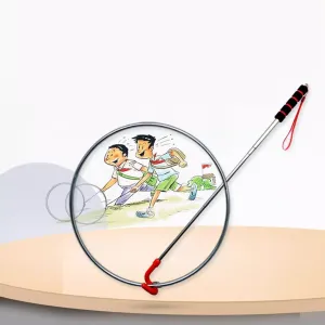 Educational Balance Trainer Toy Hand Push Plaything,Telescopic foam handle,Outdoor toy rolling ring,Rolling Iron Hoop Playset for Coordination and Fitness