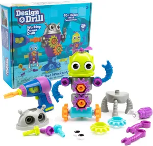 Educational Insights Design & Drill Robot Workshop - Construction Toys & Tools for Kids, Robot Toy Building Sets, Kids' Tool Set with Real Electric Drill Toy, Take Apart STEM Set, Gifts for Ages 3 