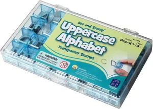 Educational Insights See and Stamp Alphabet Transparent Stamps - Uppercase 5/8", Set of 26 Letters and 4 Punctuation Marks: Perfect for Homeschool & Classroom, Ages 4 