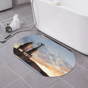 Elephant Giraffe On A Mountain Top Sunset Diatomaceous Earth Bath Mat Non Slip Quick Dry Bathroom Stone Mat 23.6" x 15.7" Super Absorbent Bath Mats Washable Shower Floor Mat
