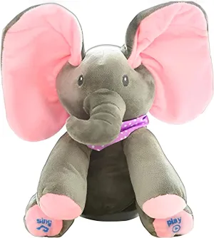 Elza Musical Elephant Plushie with Moving Floppy Dancing Ears Singing Pink Stuffed Baby Toy - Animated and Interactive Peek A Boo Elephant Plush for Toddlers Kids Girls and Boys -Grey, 12 inch (30 cm)