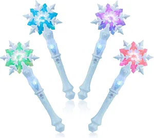 EnrichFun Light Up Frozen Snowflake Wand with Sound, Motion Sensitive Magic Princess Toys for Kids Girls Party Favors 4 Pieces, (Blue)