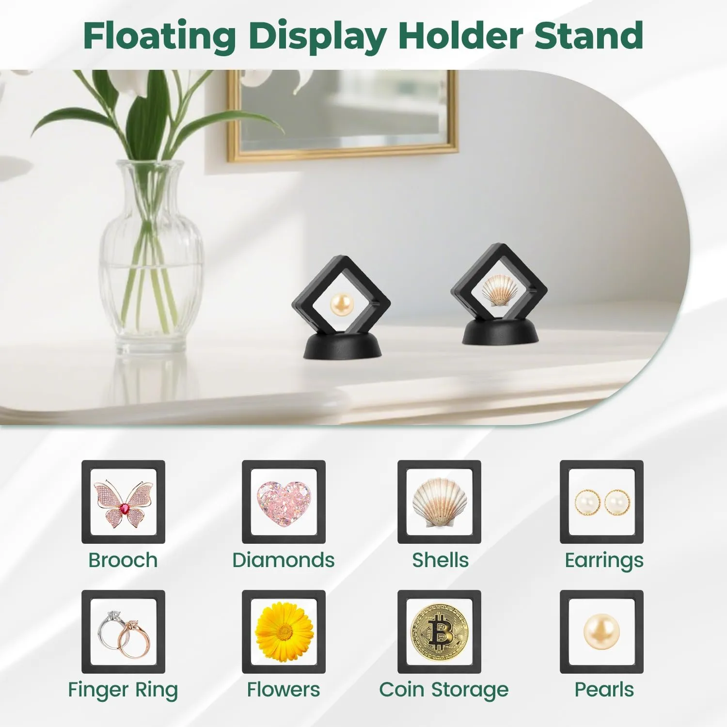 EsLuker.ly 24Pcs 3D Floating Display Case, Transparent Film 3D Floating Coin Display Frame Holder Stands for Challenge Coin AA Medallions Jewerly Fossils Rocks, 2 x 2 x 0.75 Inches, Black