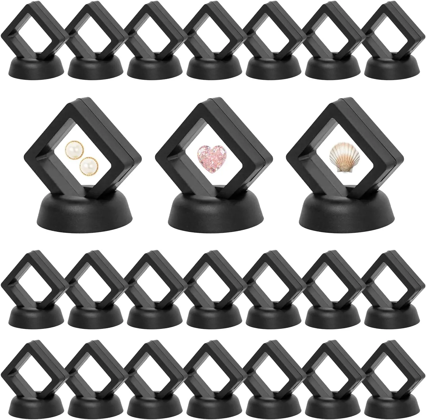 EsLuker.ly 24Pcs 3D Floating Display Case, Transparent Film 3D Floating Coin Display Frame Holder Stands for Challenge Coin AA Medallions Jewerly Fossils Rocks, 2 x 2 x 0.75 Inches, Black