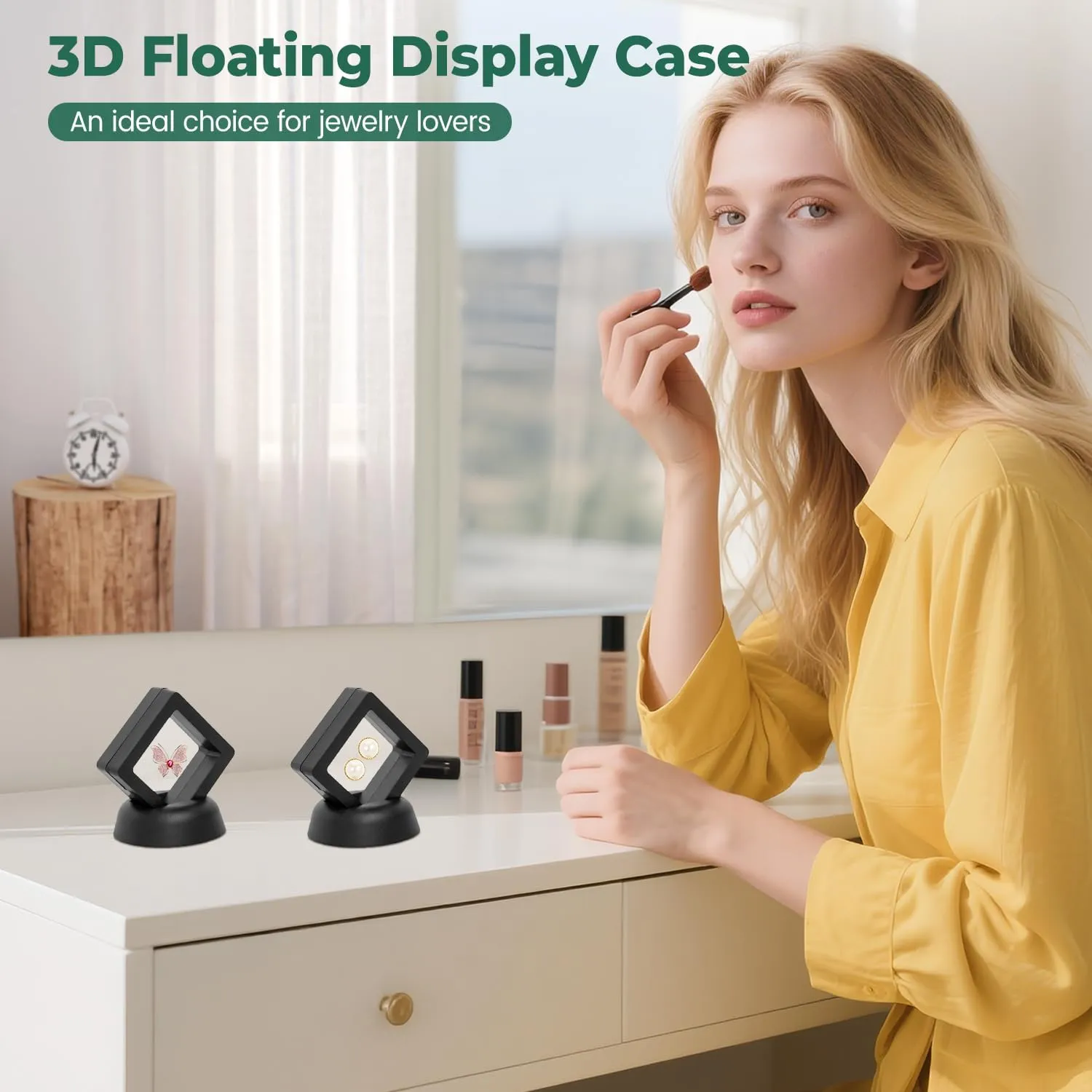 EsLuker.ly 24Pcs 3D Floating Display Case, Transparent Film 3D Floating Coin Display Frame Holder Stands for Challenge Coin AA Medallions Jewerly Fossils Rocks, 2 x 2 x 0.75 Inches, Black