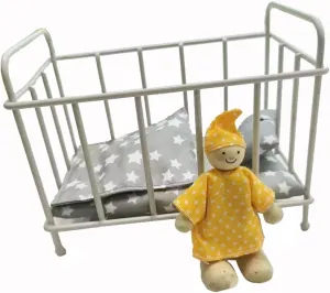 EUTRAIL Dollhouse Bedroom Furniture Baby Doll Bed Metal Dollhouse Crib Bed Furniture Toy Accessories with Mattress, Pillow Doll House Couch Set 1:12 Scale Mini Metal Bed
