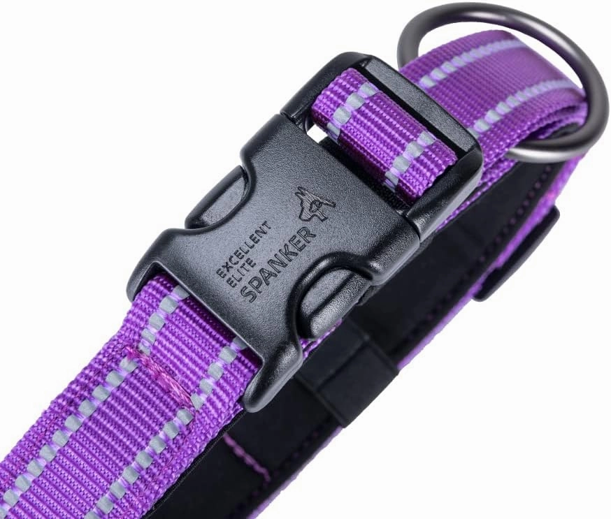 EXCELLENT ELITE SPANKER Reflective Dog Collar Classic Soft Padded Breathable Nylon Adjustable Pet Collar with Quick Release Buckle for Boy Girl Male Female Puppies Small Medium Large Dogs(Purple-S)